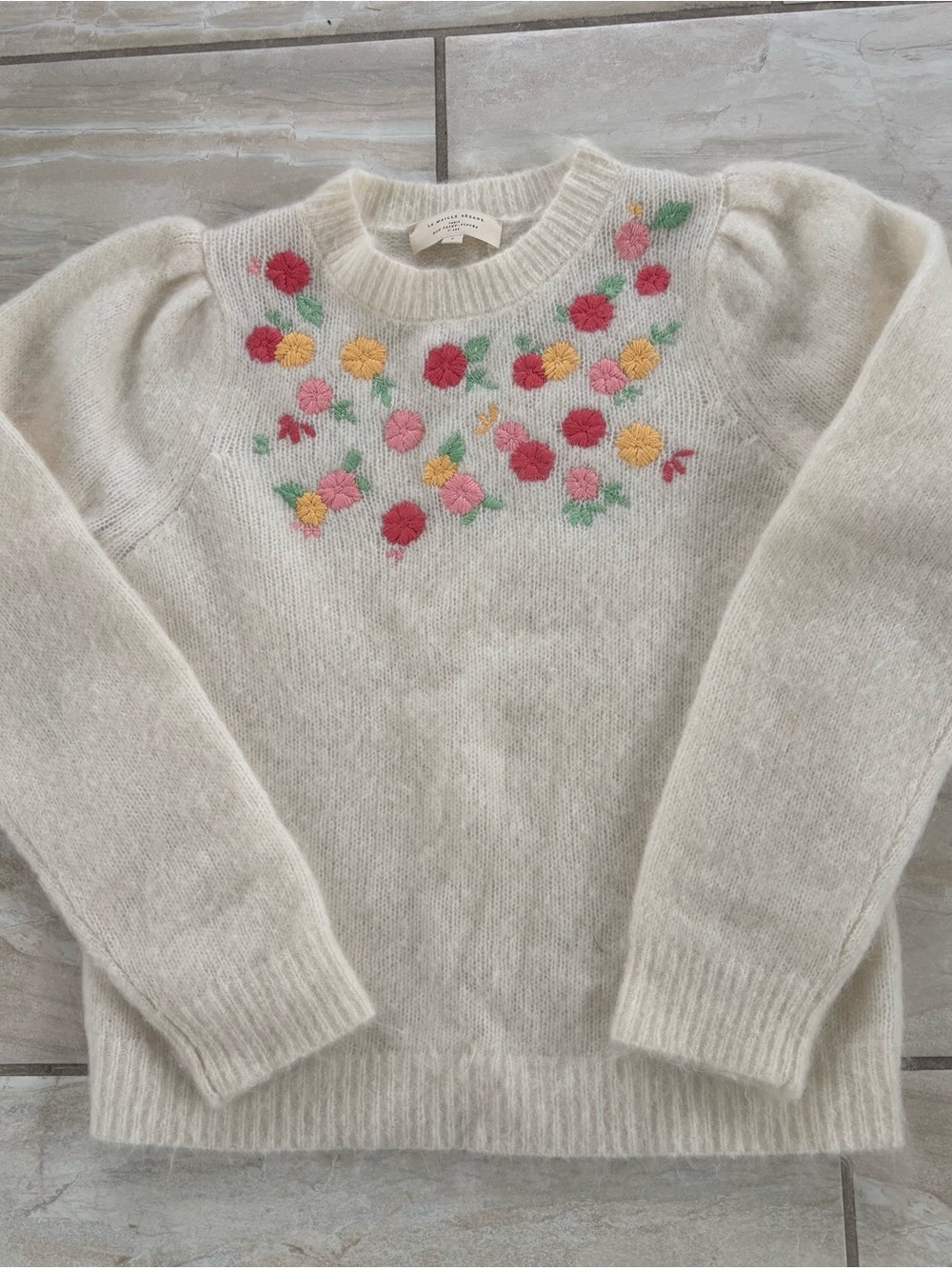 Sézane Ombline Jumper Ecru Floral Emroidered Sweater Size Small